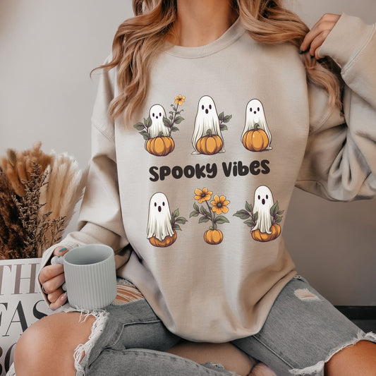 Retro Floral Ghost Sweatshirt Spooky Vibes Sweatshirt