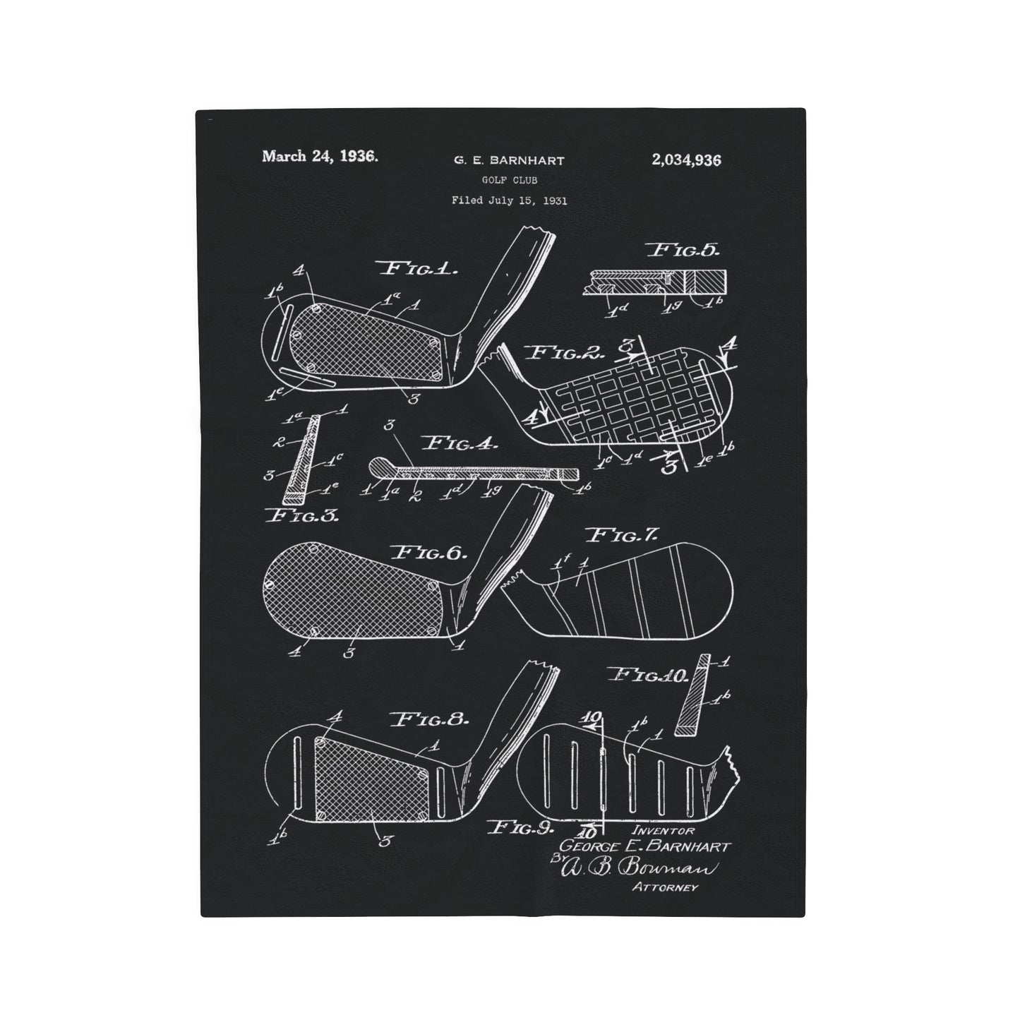 Golf Club Patent Blanket Gift for Golfer