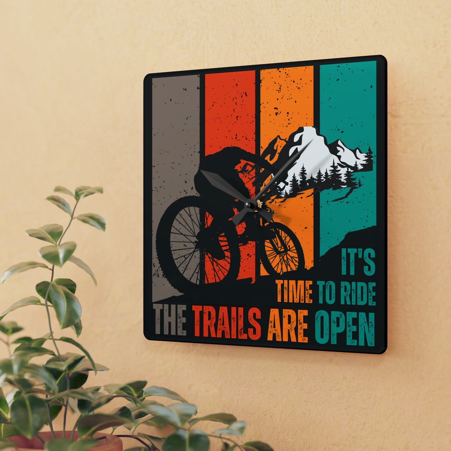 Mountain Bike Acrylic Wall Clock Gift for Cyclist Witty Retro Mountain Biking Gift for Son Trail Riding Clock Bike Rider Gift for Him