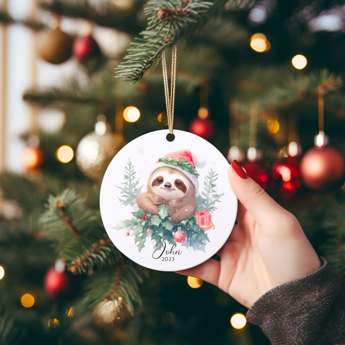 Personalized Sloth Christmas Ornament