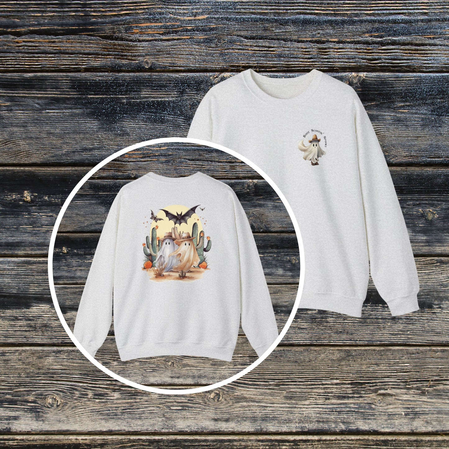 Boot Scootin' Spooky Western Sweatshirt Front and Back Design