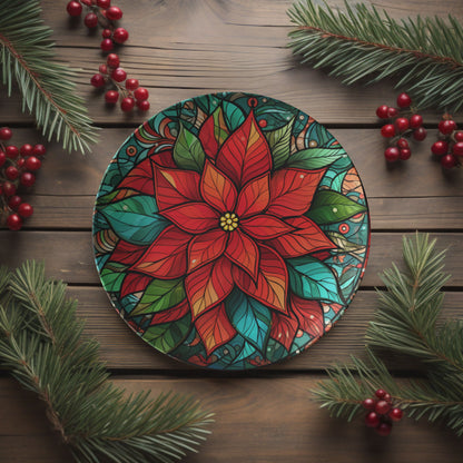 Thermosaf Polymer Plastic Christmas Poinsettia Plate