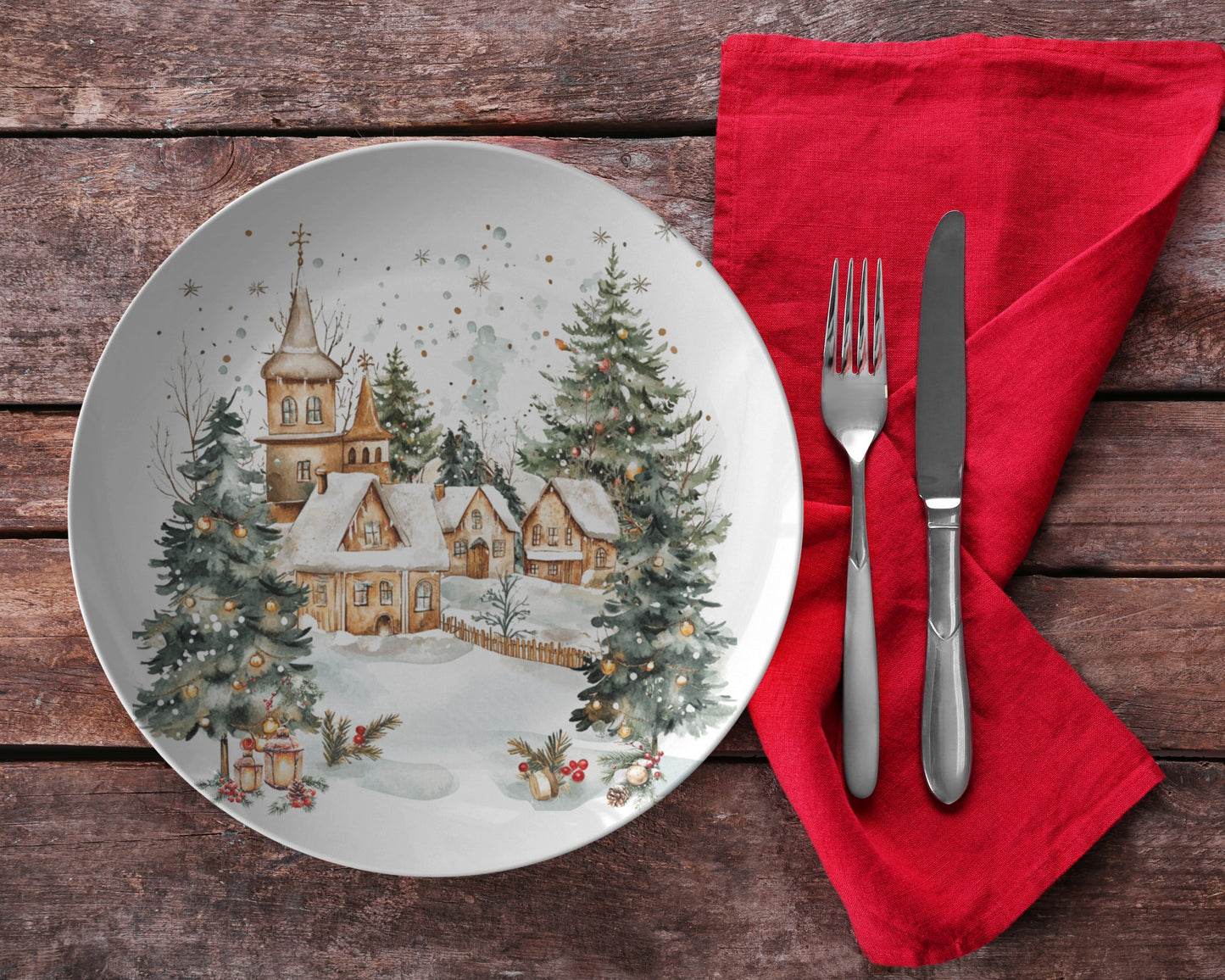 Small Town Christmas Holiday Dinner Plate Set