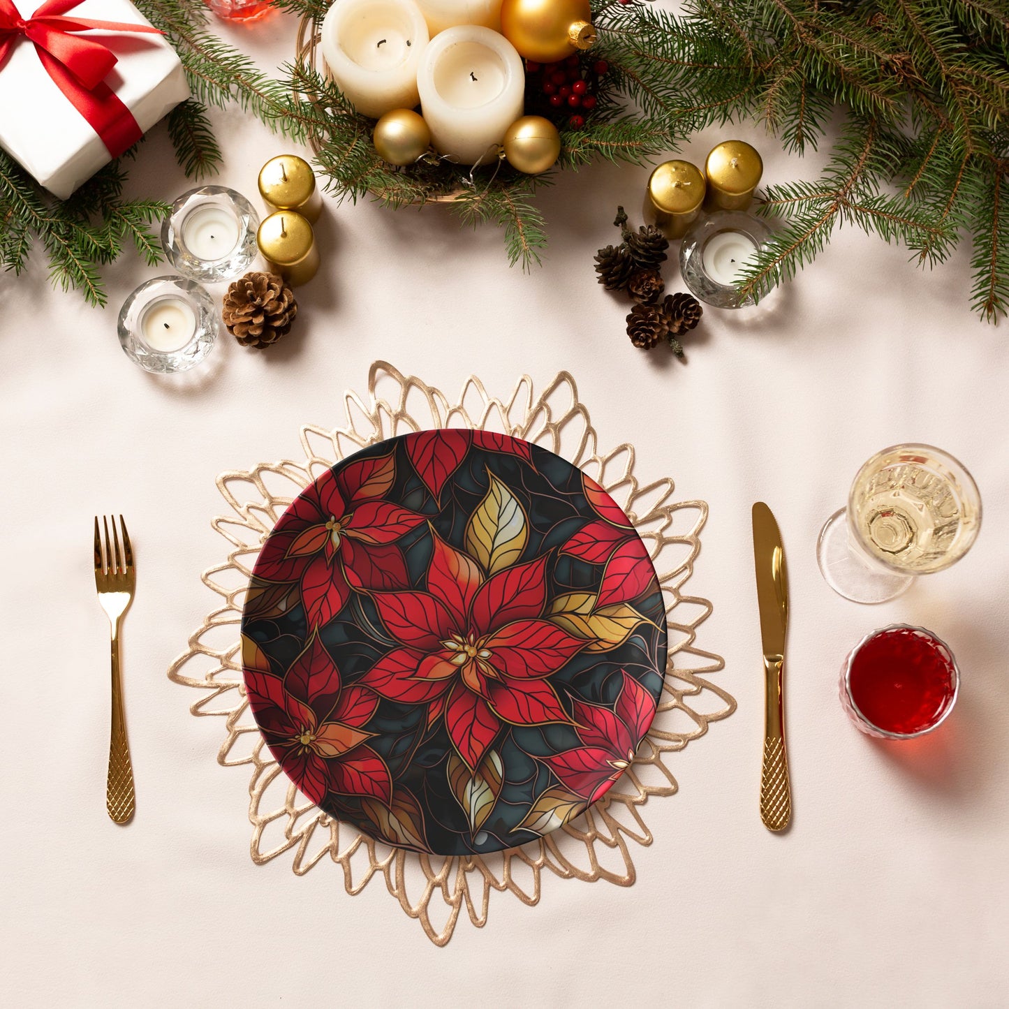 Thermosaf Polymer Plastic Christmas Poinsettia Plate