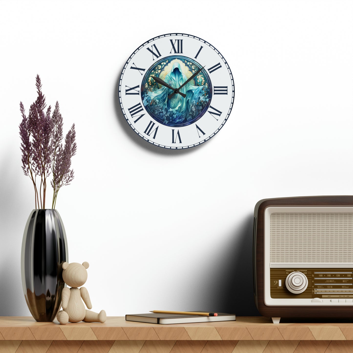 Spooky Blue Phantom Halloween Hanging Wall Clock Ghost Clock, Unique Wall Clock Halloween Gift Ideas Scary Halloween Home Decor