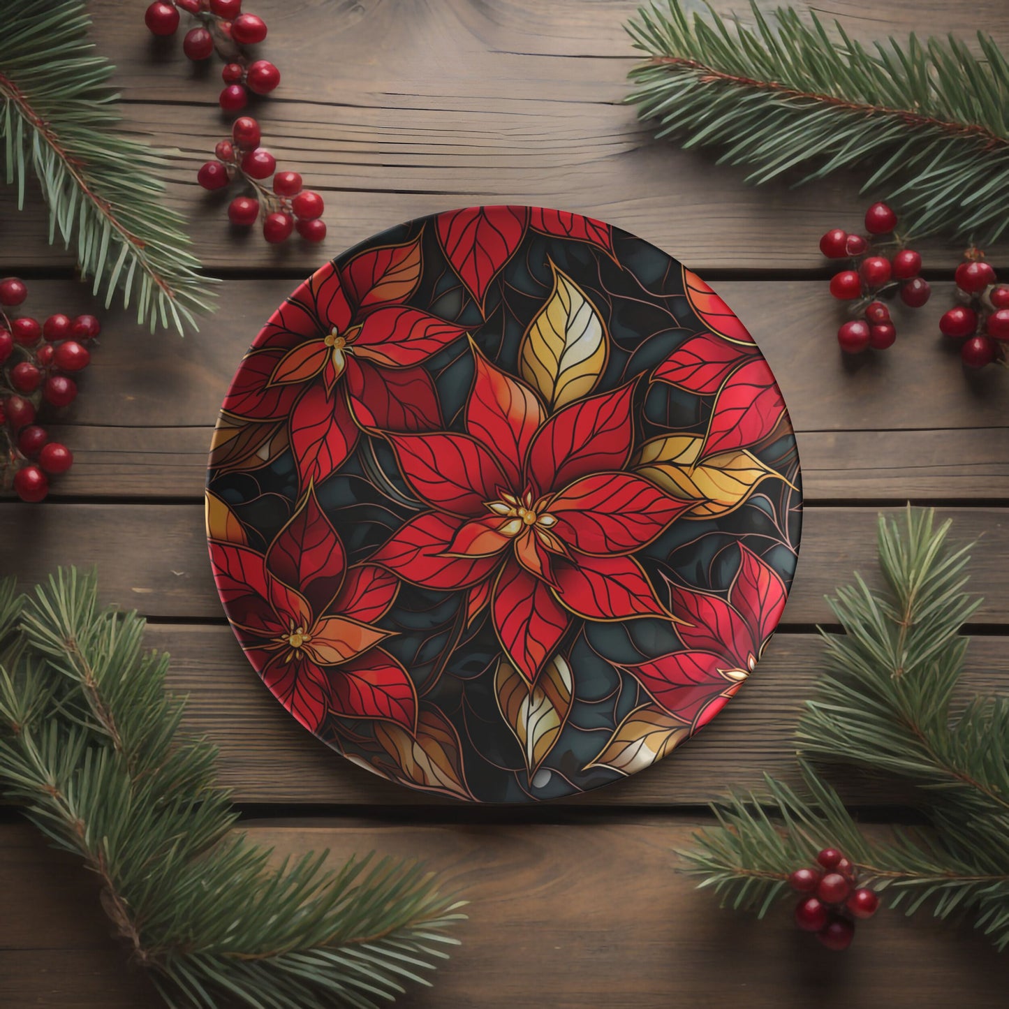 Thermosaf Polymer Plastic Christmas Poinsettia Plate