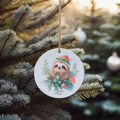 Personalized Sloth Christmas Ornament