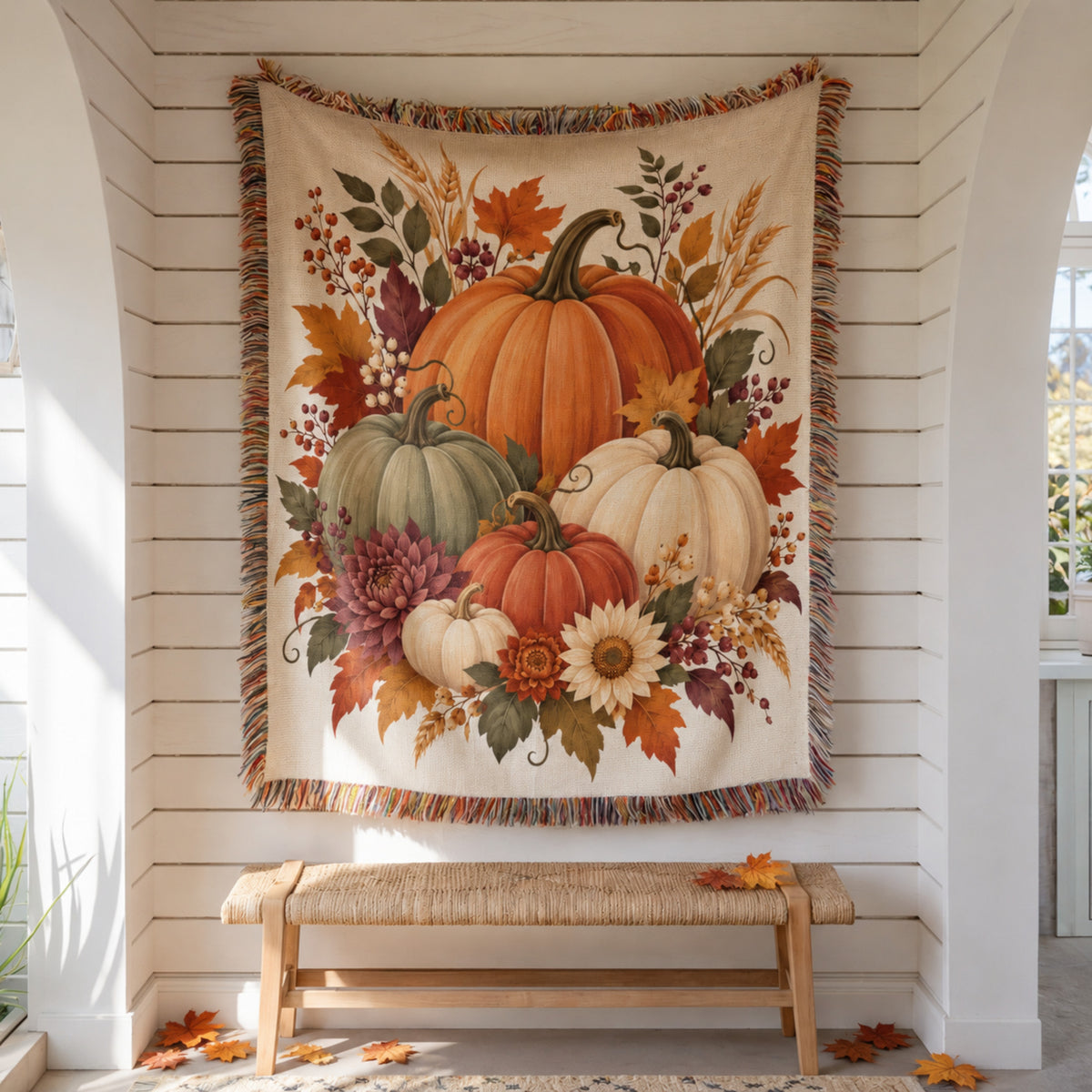 Harvest Pumpkin Woven Throw Blanket