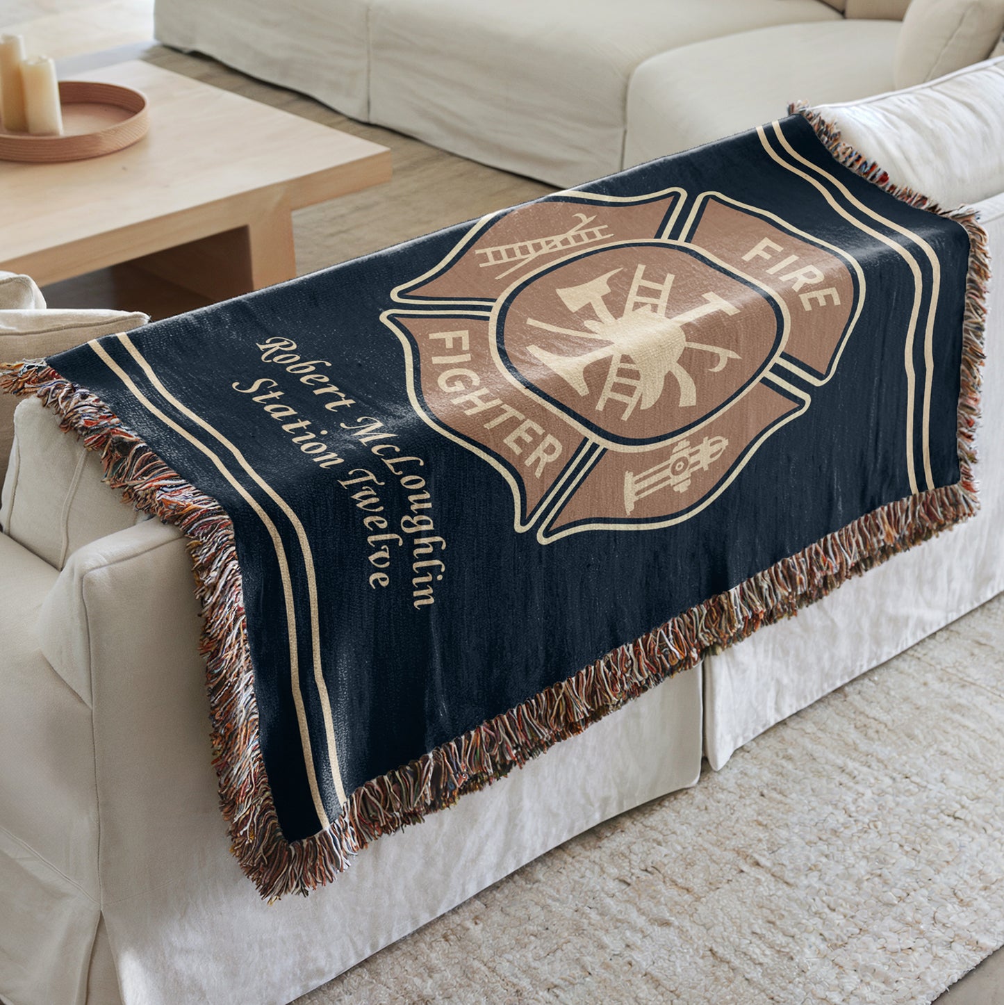 Personalized Firefighter Woven Blanket