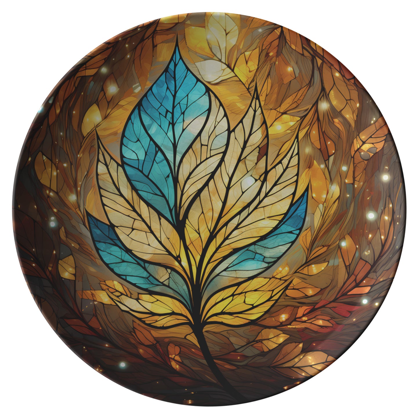 Blue and Gold Leaf Thermosaf Polymer Plastic Dinner Plate Blue Fall Decor