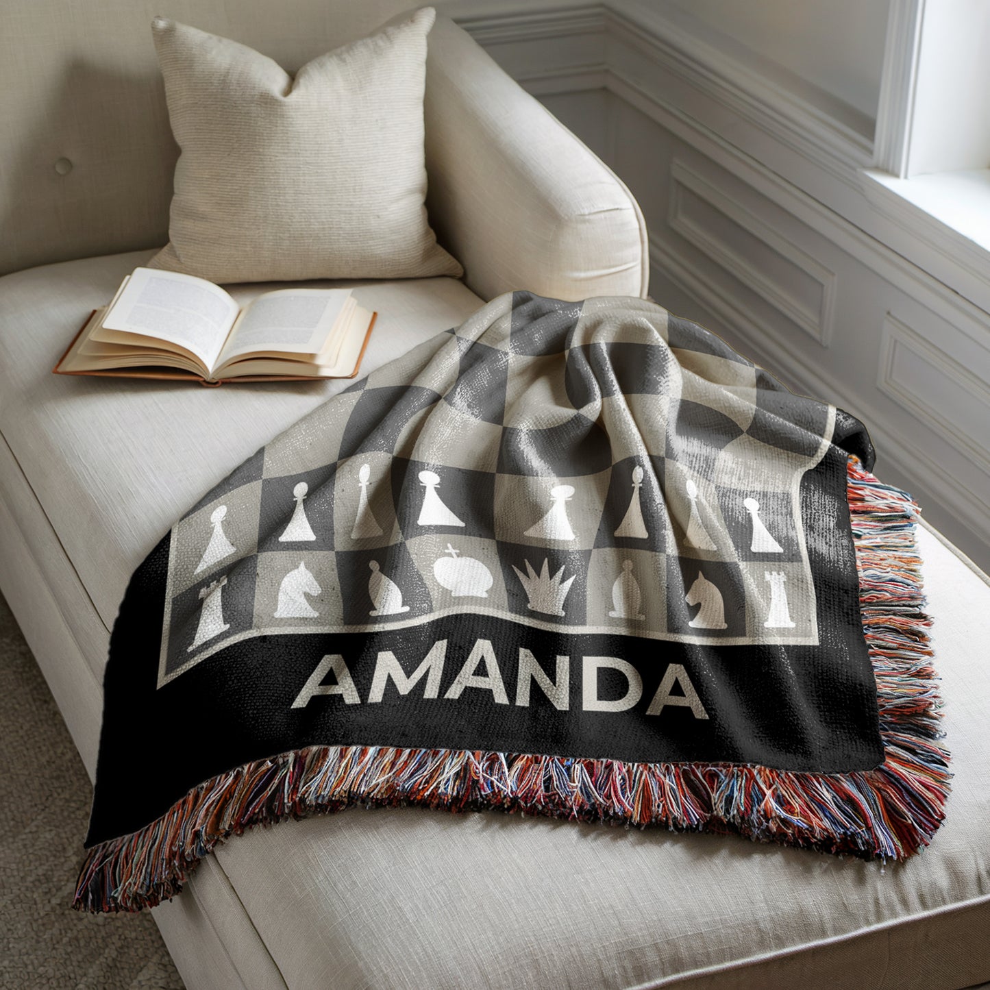 Personalized Woven Chess Board Blanket