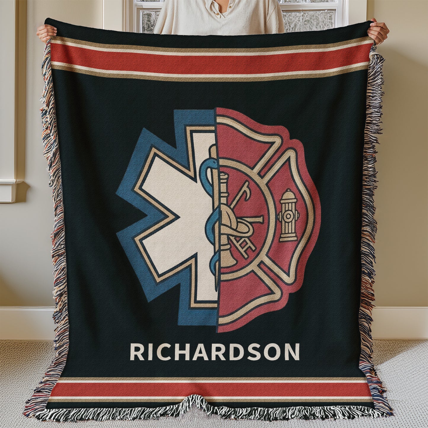 Personalized Firefighter EMT Paramedic Woven Blanket
