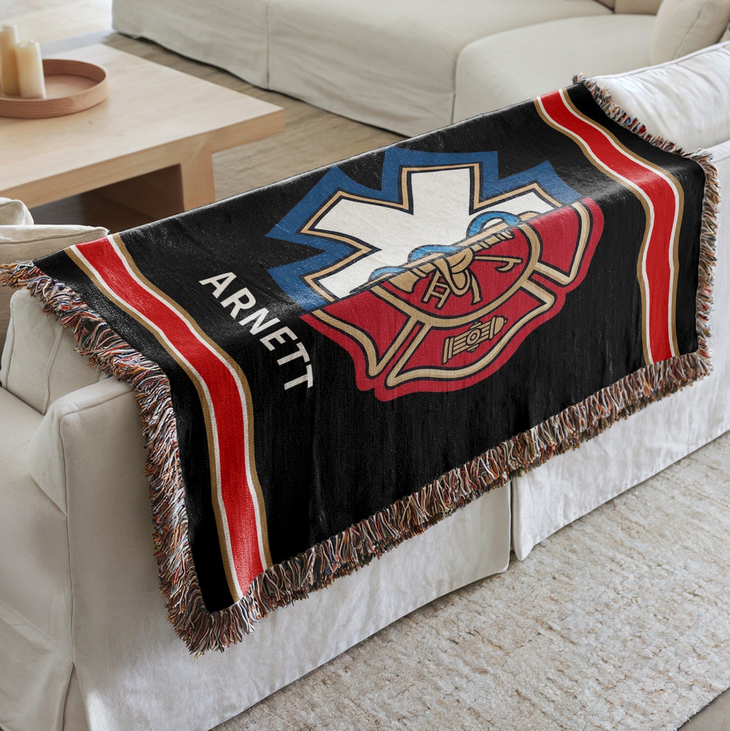 Personalized Firefighter EMT Paramedic Woven Blanket