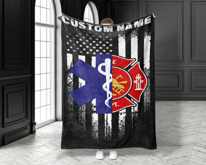 Personalized EMT Firefighter Blanket First Responder Gift