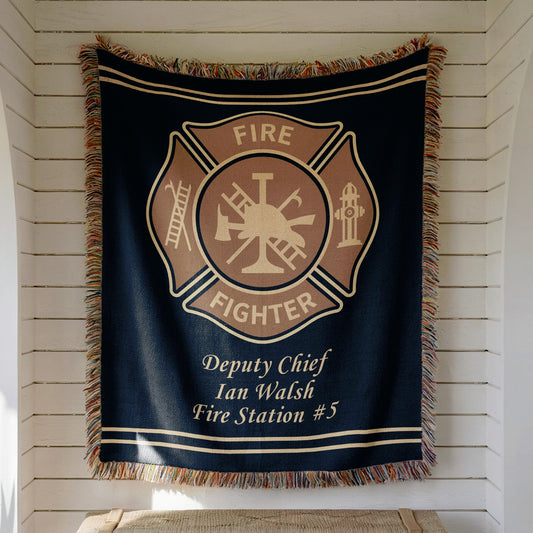 Personalized Firefighter Woven Blanket