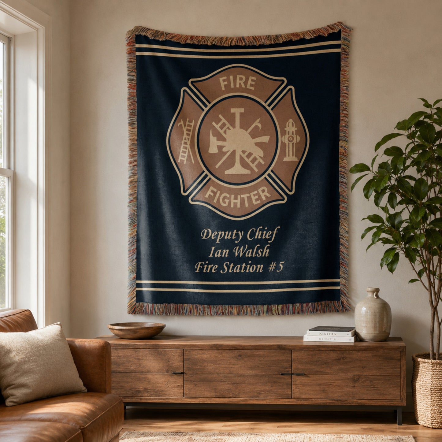 Personalized Firefighter Woven Blanket