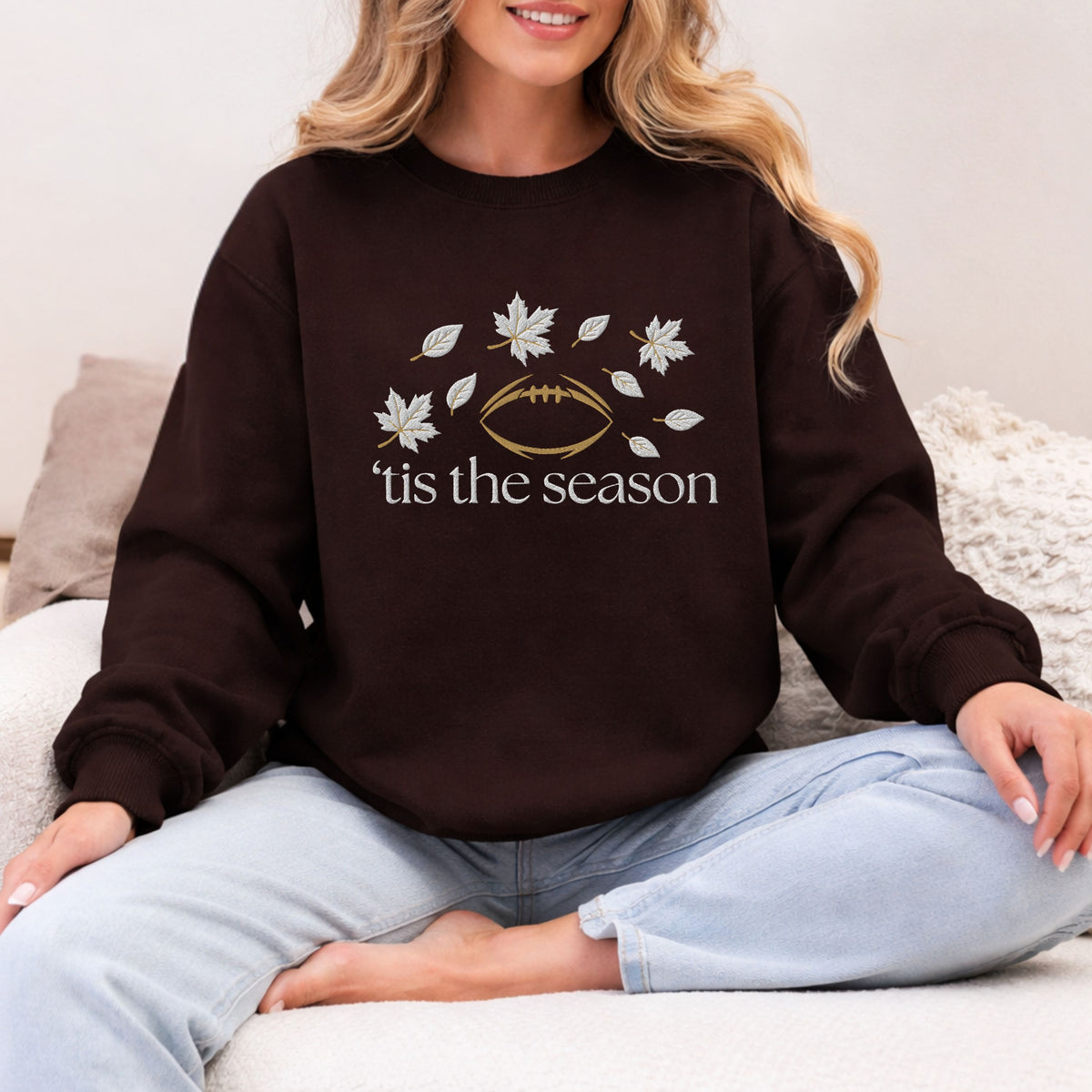 Embroidered Tis The Season Football Sweatshirt