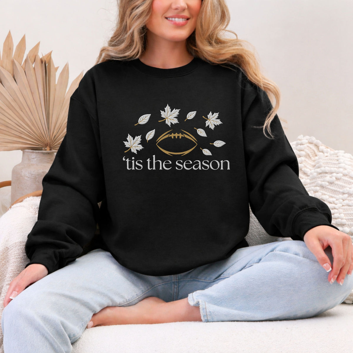 Embroidered Tis The Season Football Sweatshirt