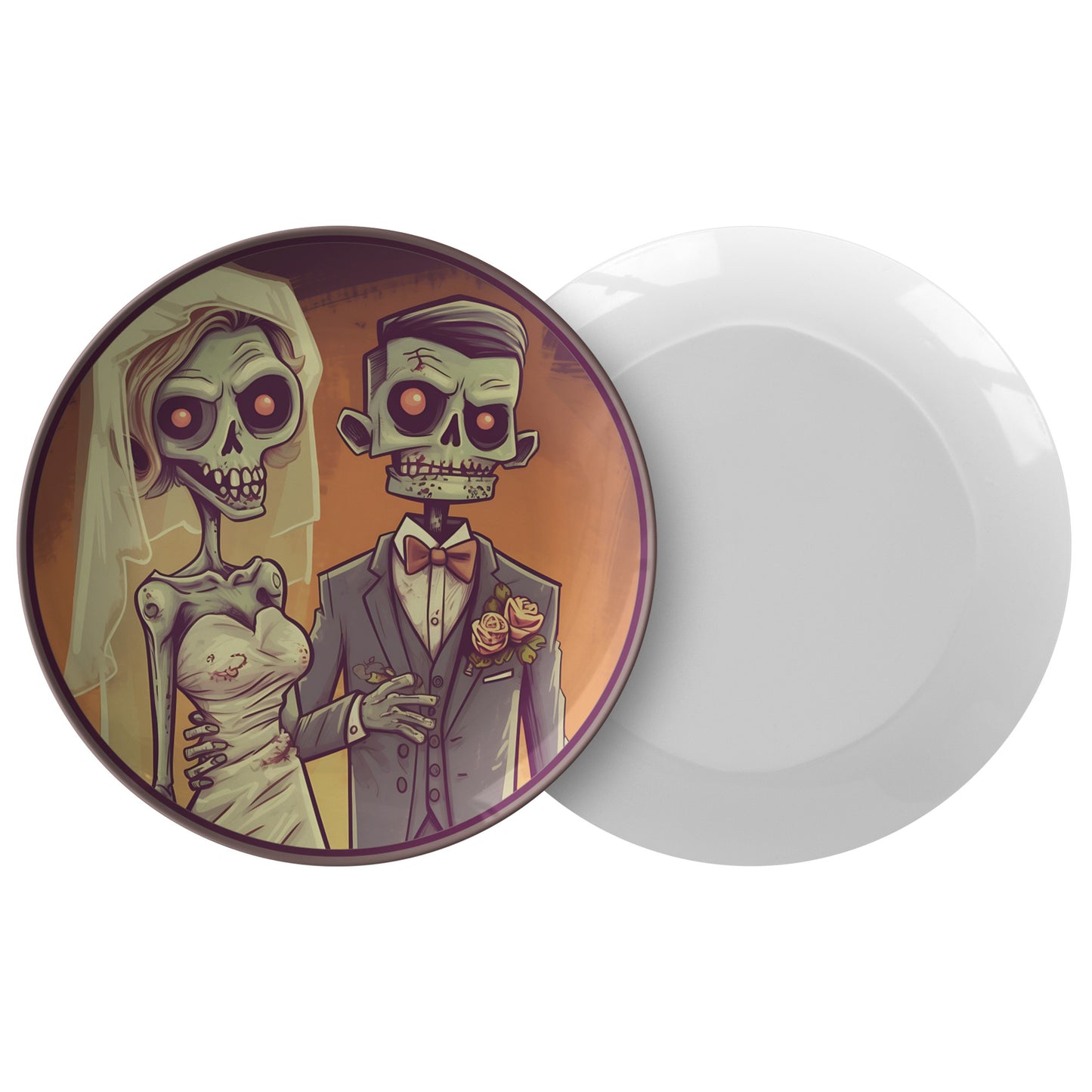 Halloween Wedding Plate Spooky Skeleton Bride and Groom Halloween Wedding Decorations Halloween Party Plates Halloween Wedding Table Plates