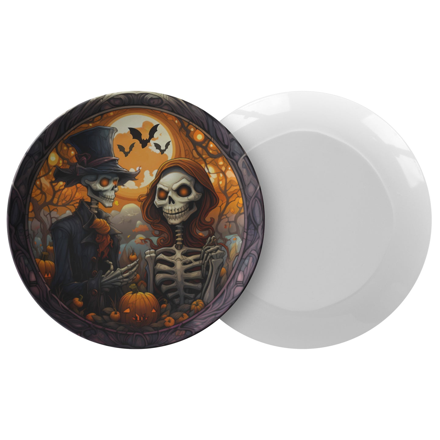 Spooky Skeleton Bride and Groom Thermosaf Polymer Plastic Halloween Wedding Plate