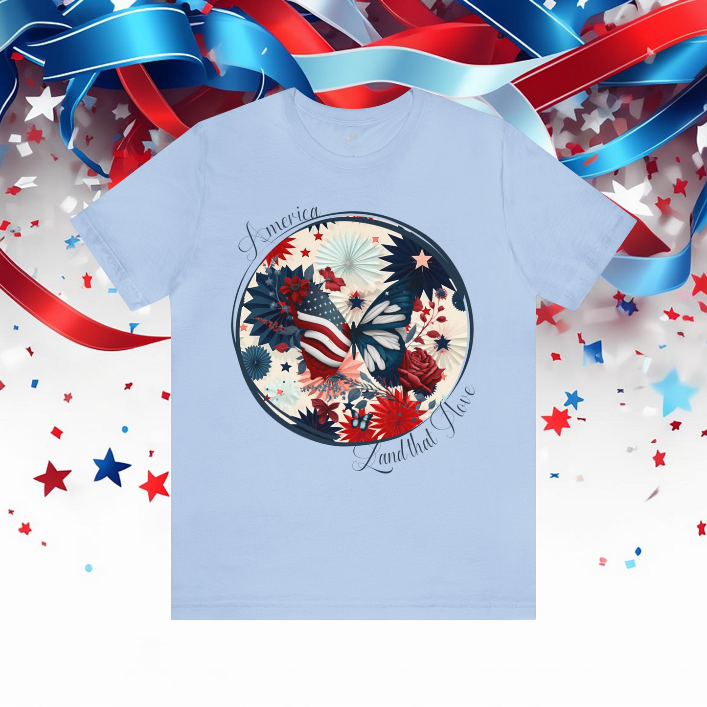 Women’s Patriotic Shirt I Love America Shirt Floral Butterfly Fourth of July Shirt Inspiring Tshirt for Independence Day Top Freedom Shirt
