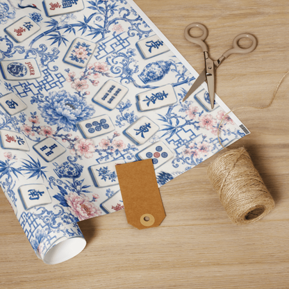 Blue Chinoiserie Mahjong Gift Wrap