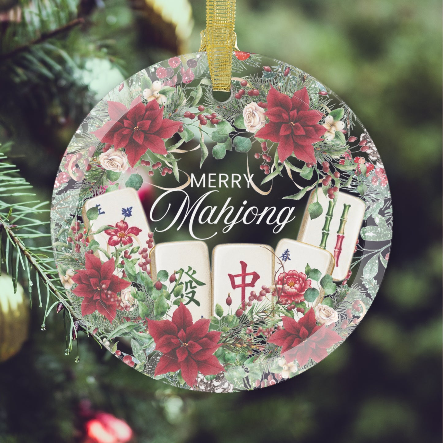 Merry Mahjong Glass Ornament