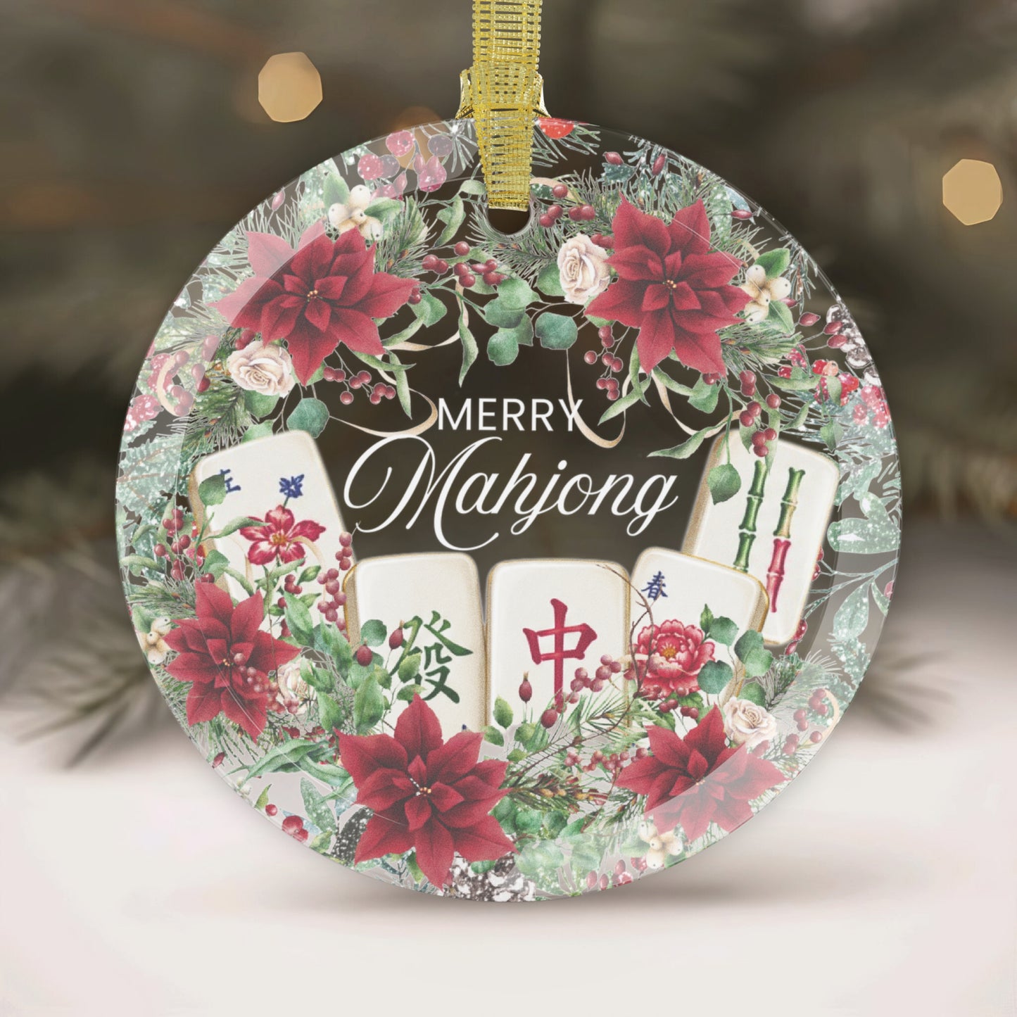 Merry Mahjong Glass Ornament