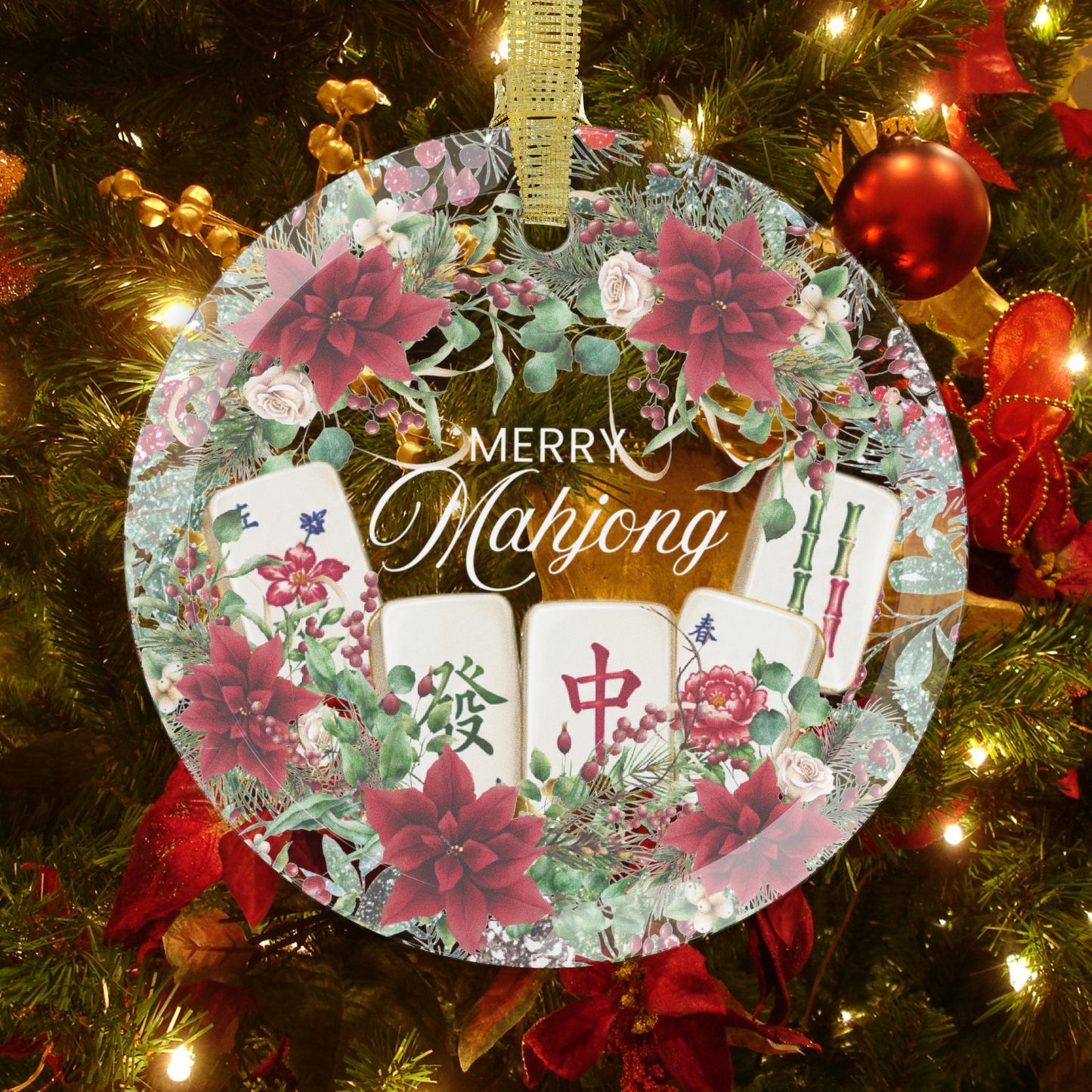 Merry Mahjong Glass Ornament