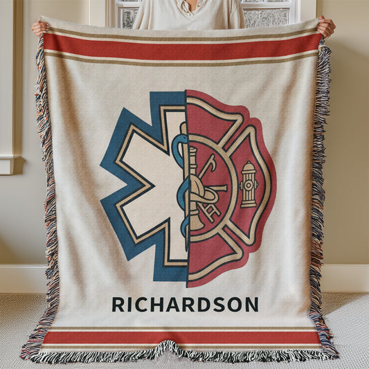 Personalized Firefighter EMT Paramedic Woven Blanket