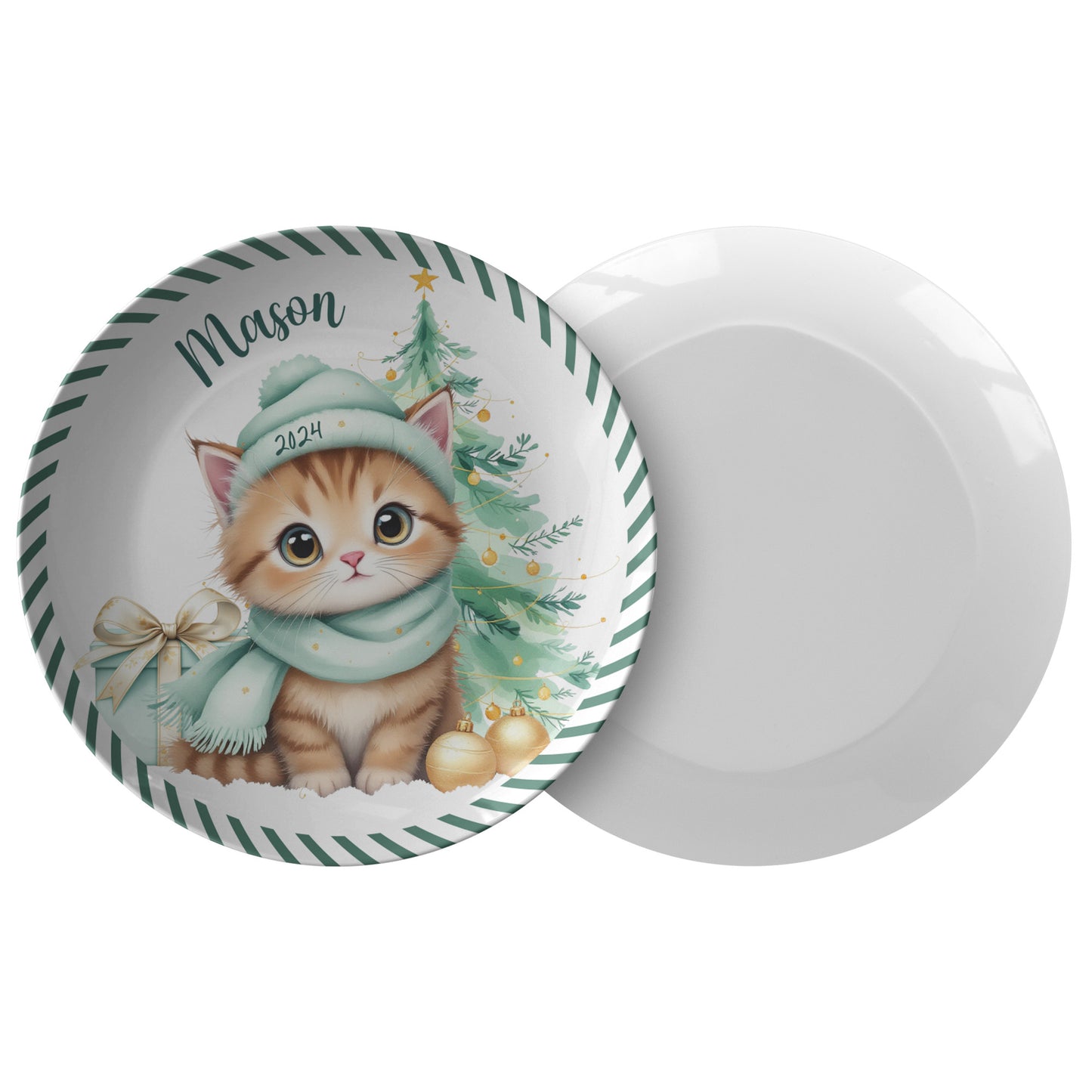 Personalized Cat Plate Babys First Christmas Plate