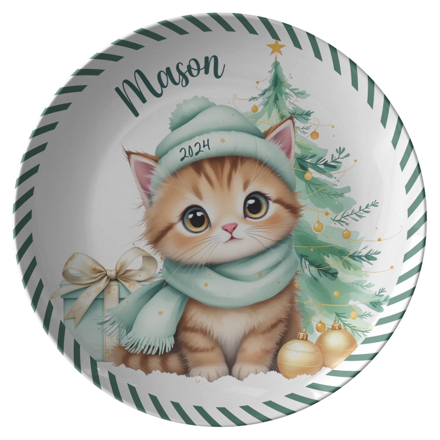 Personalized Cat Plate Babys First Christmas Plate