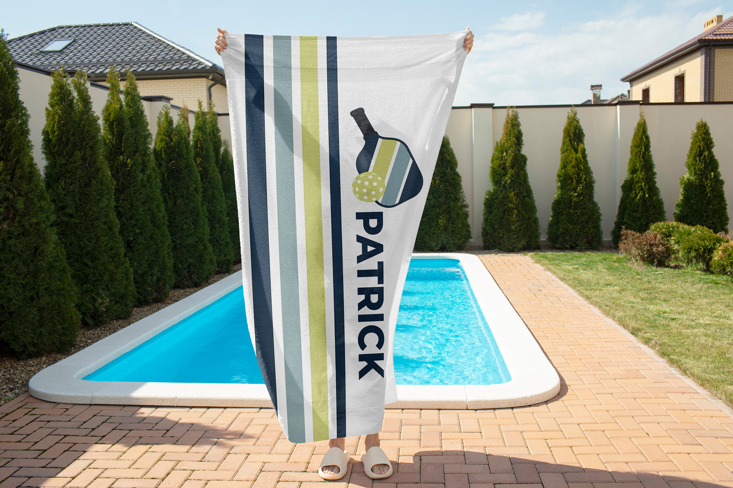 Personalized Retro Stripe Pickleball Towel
