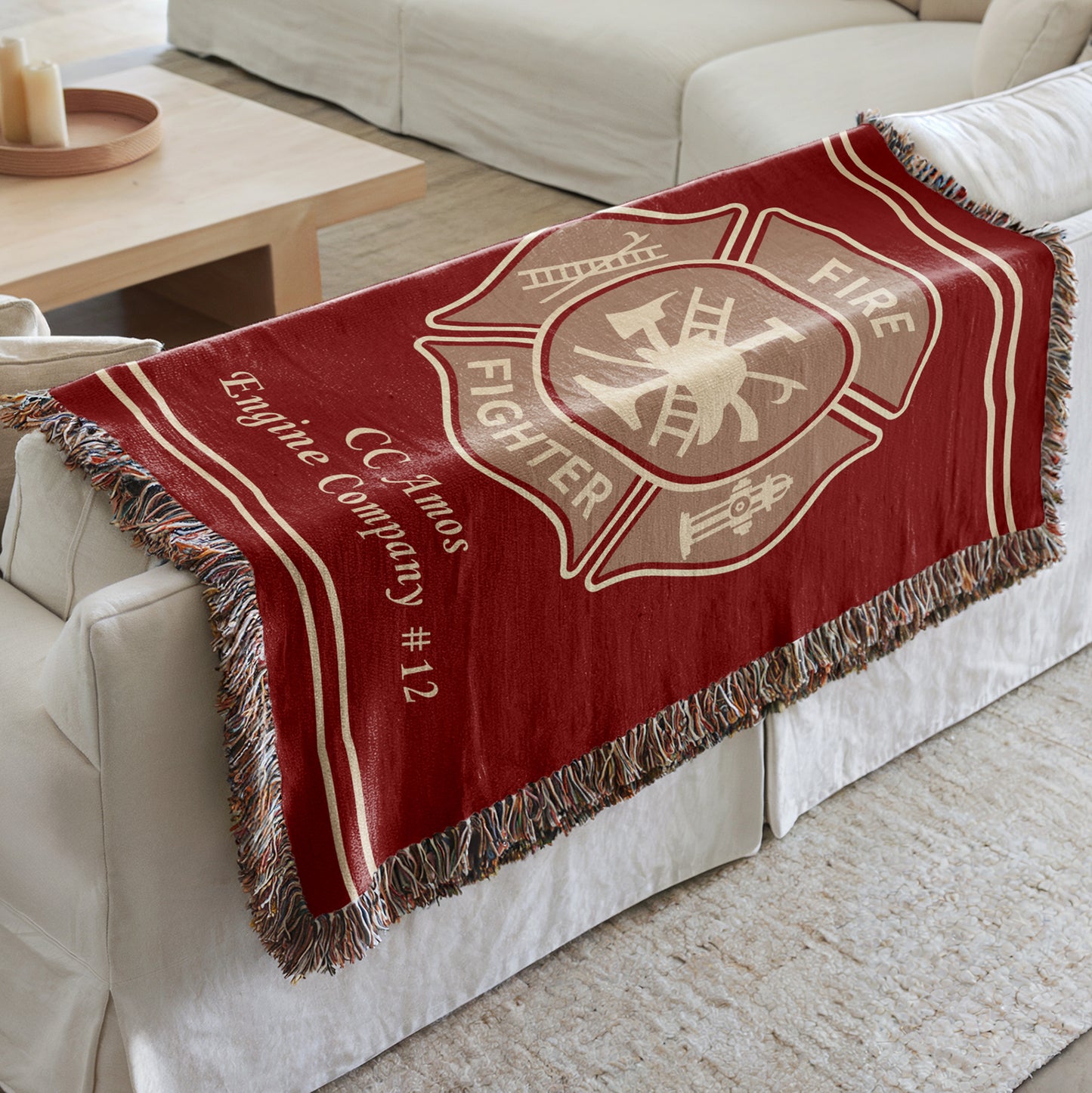 Personalized Firefighter Woven Blanket