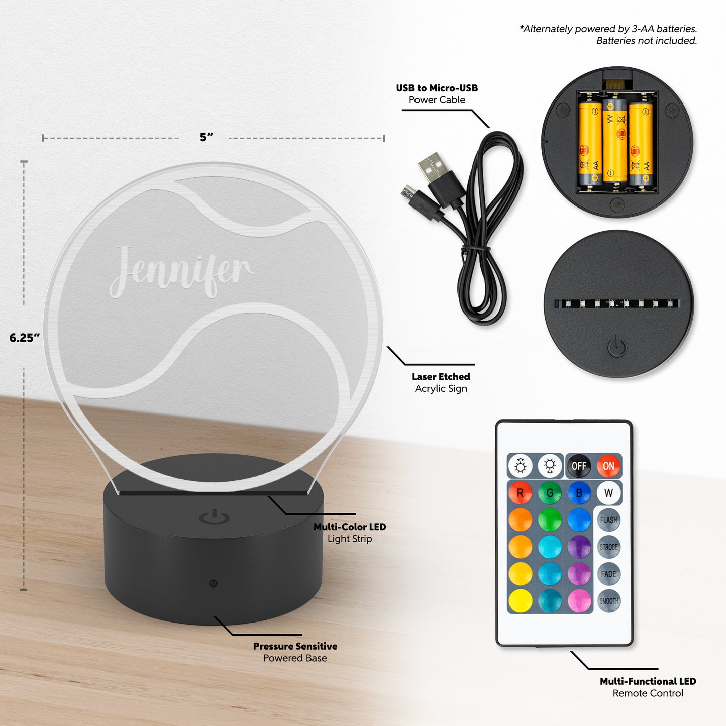 Personalized Tennis Ball LED Name Light Custom Tennis Gift