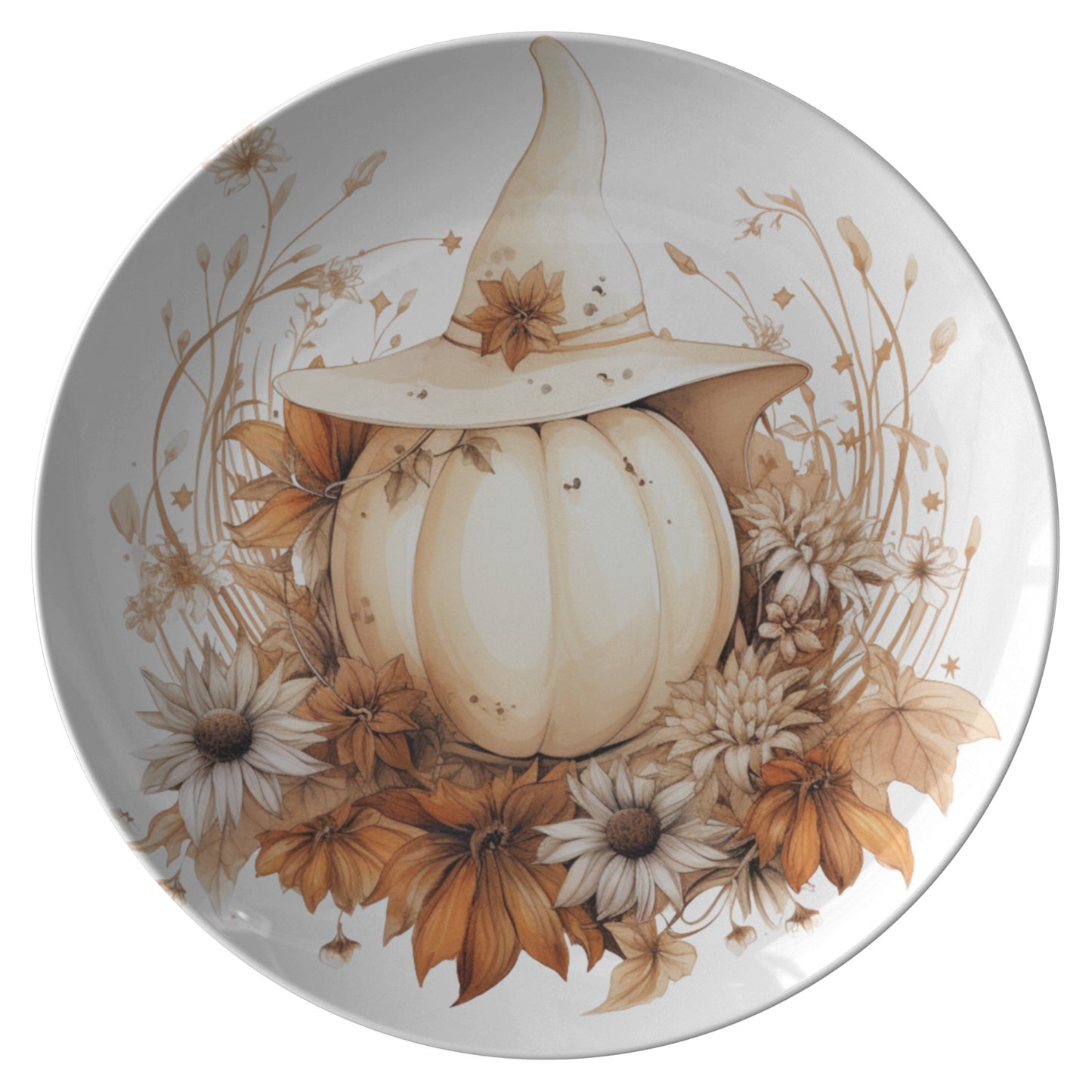 White Boho Pumpkin Thermosaf Polymer Plastic Cottagecore Plates