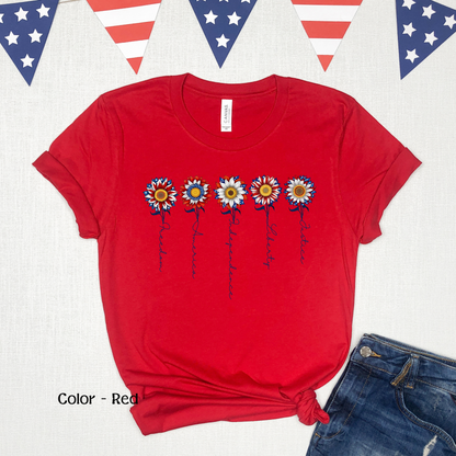 Floral Women’s Patriotic Shirt Sunflower Shirt Fourth of July Shirt Flower Shirt for Independence Day Inspiring Tshirt July 4th Gift for Her