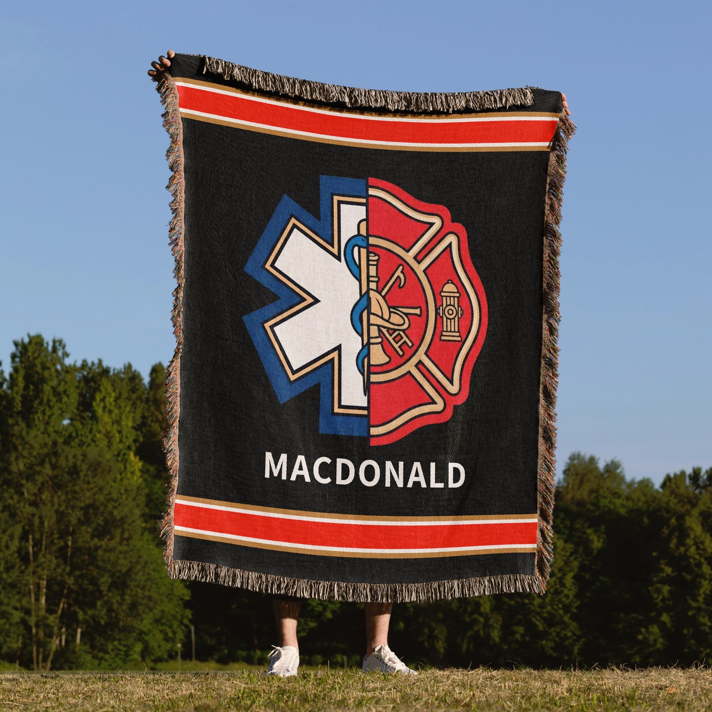 Personalized Firefighter EMT Paramedic Woven Blanket