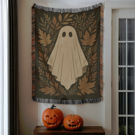 Fall Ghost Woven Throw Blanket