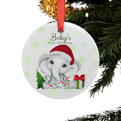 Baby First Christmas Elephant Ornament Personalized