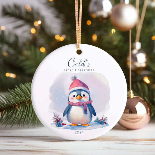 Baby First Christmas Ornament Personalized Penguin Ornament