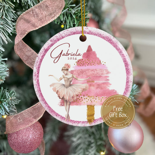 Personalized Pink Ballerina Christmas Ornament