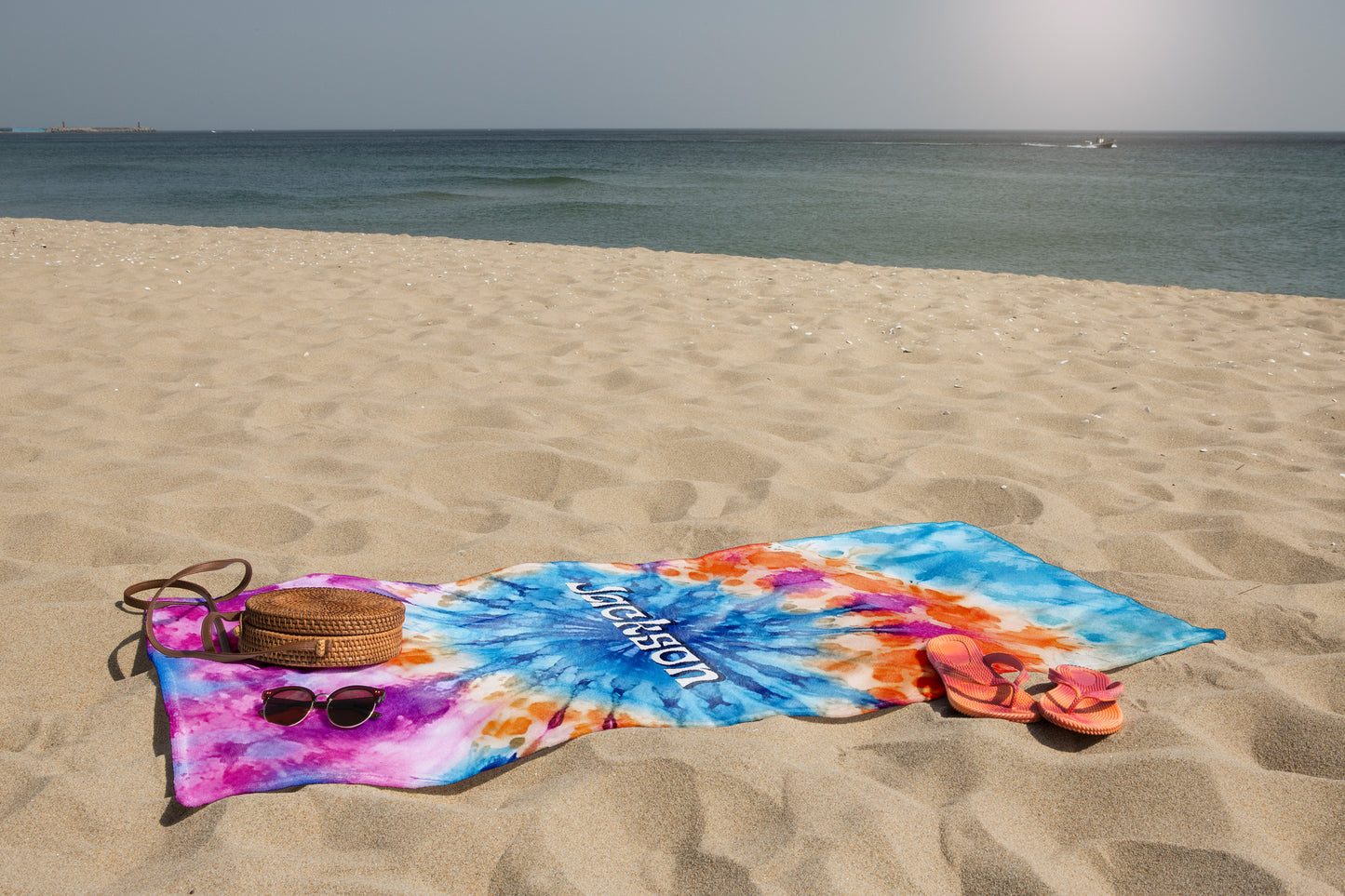 Personalized Retro Tie Dye Beach Towel