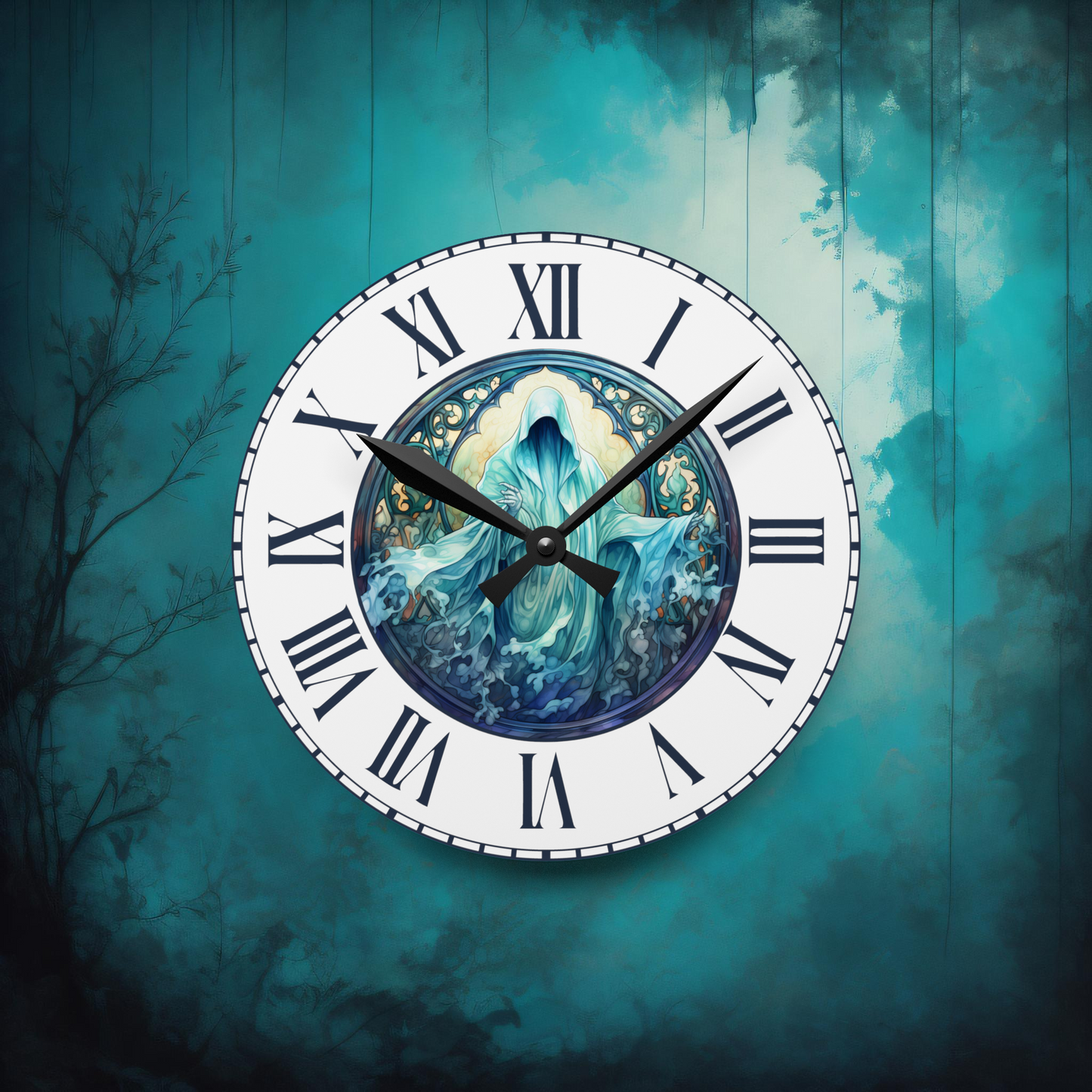 Spooky Blue Phantom Halloween Hanging Wall Clock Ghost Clock, Unique Wall Clock Halloween Gift Ideas Scary Halloween Home Decor