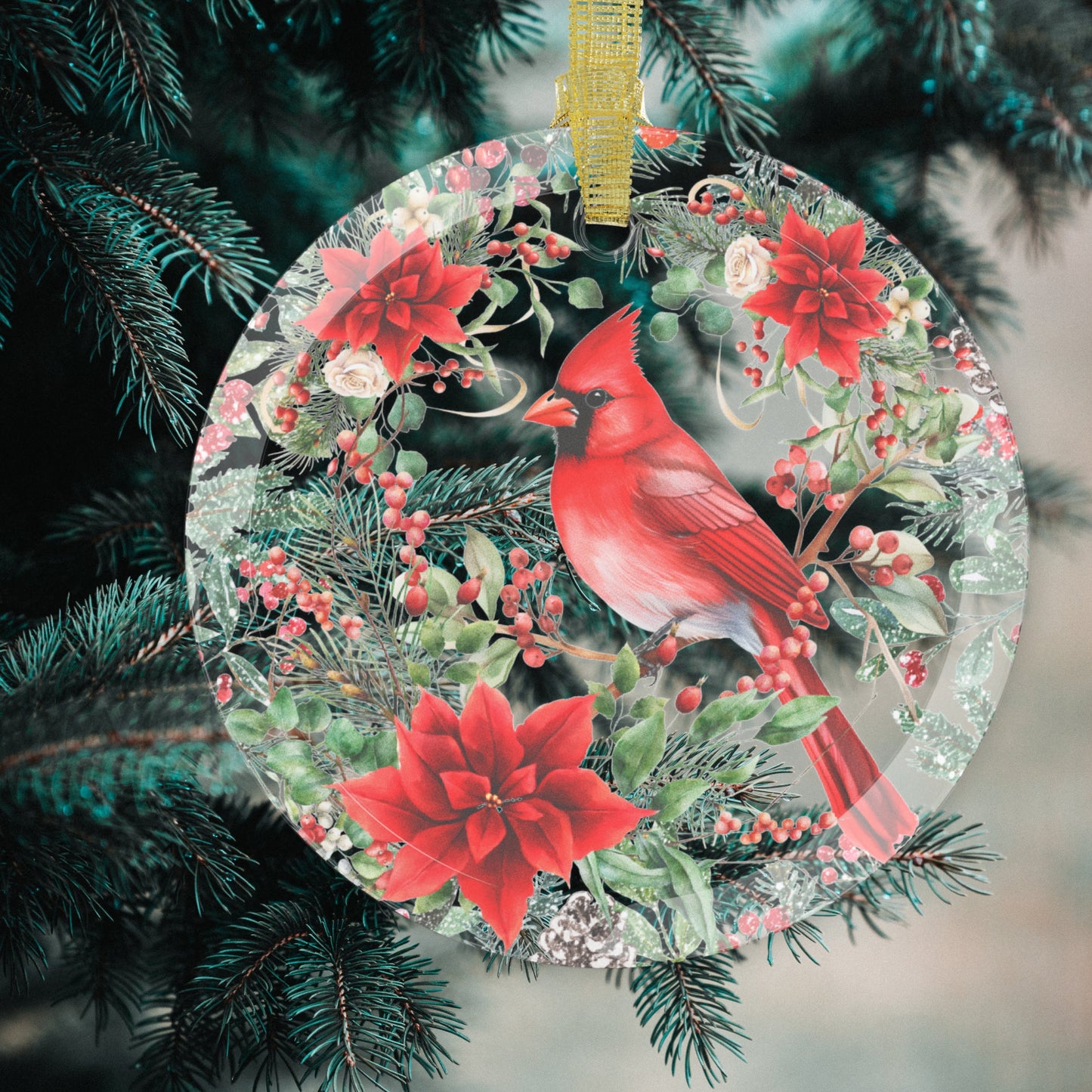 Red Cardinal Glass Christmas Ornament