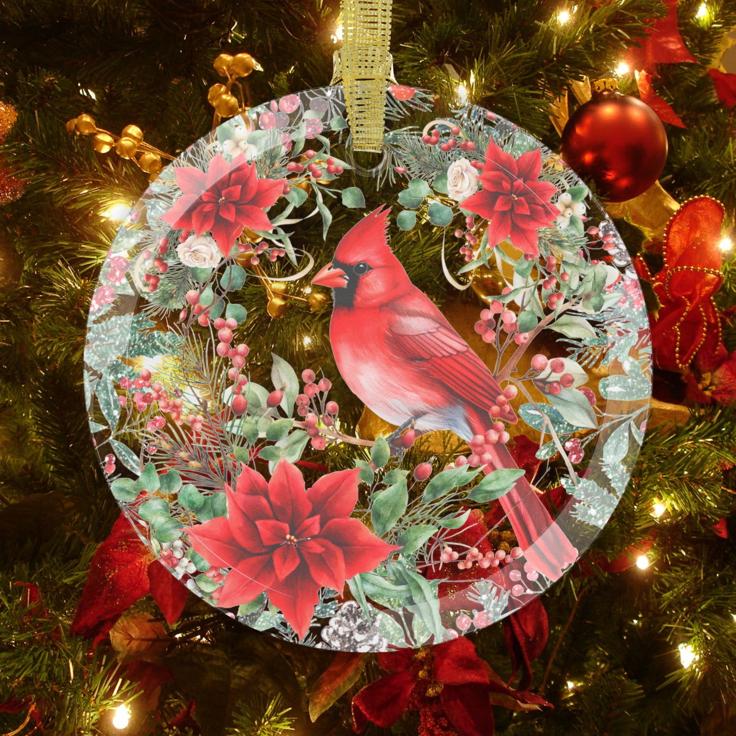 Red Cardinal Glass Christmas Ornament