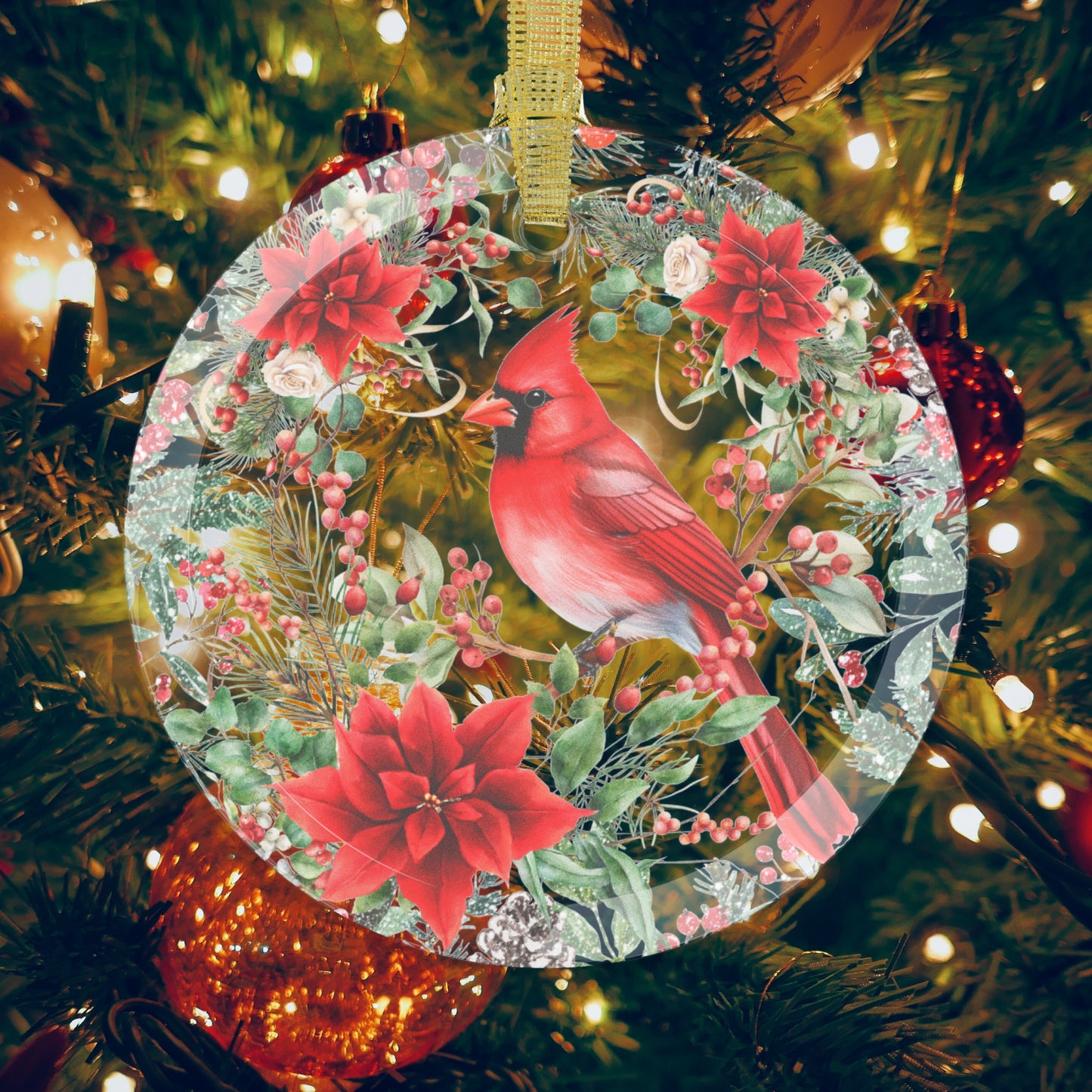Red Cardinal Glass Christmas Ornament