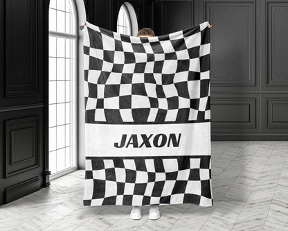 Personalized Checkered Flag Blanket Racing Gift