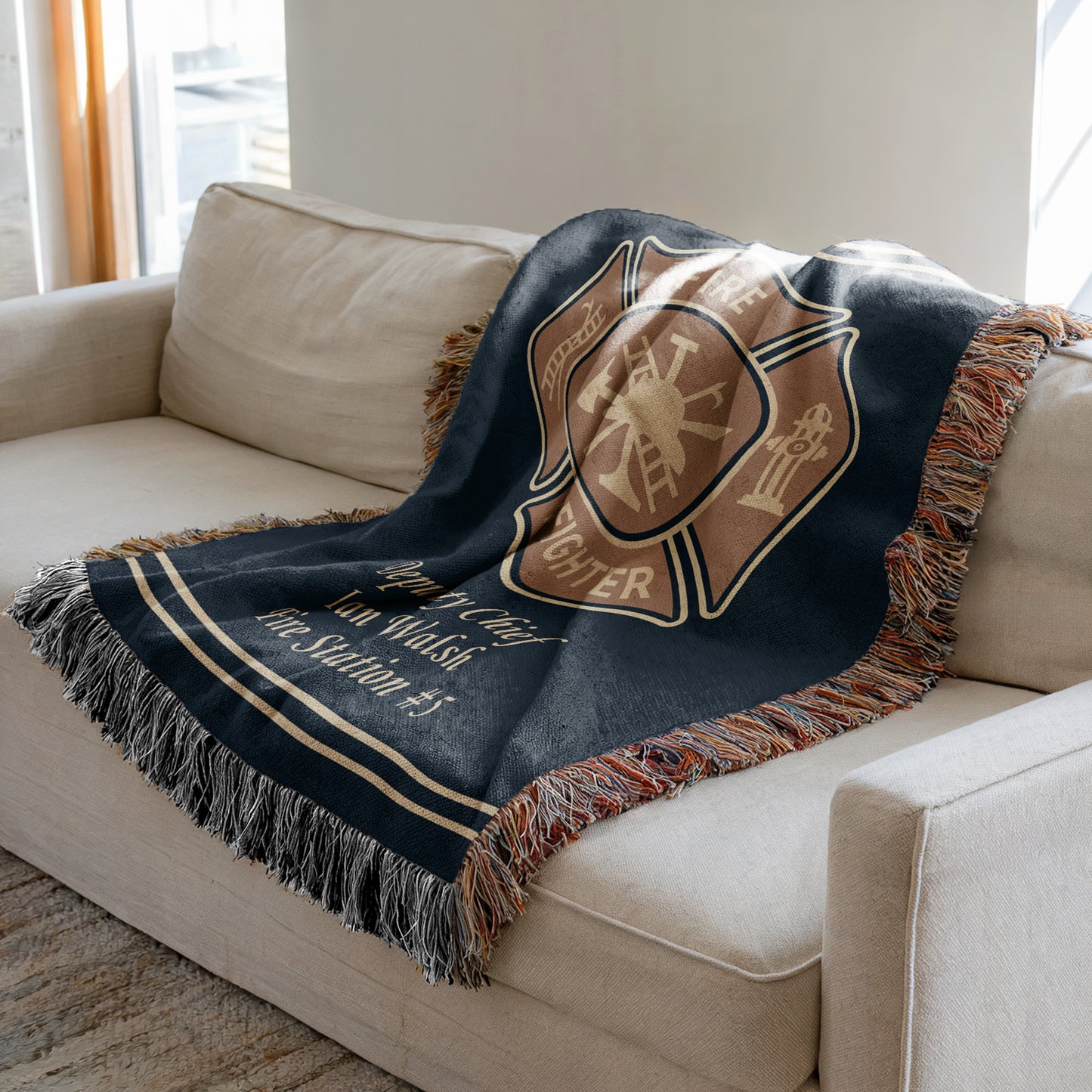 Personalized Firefighter Woven Blanket