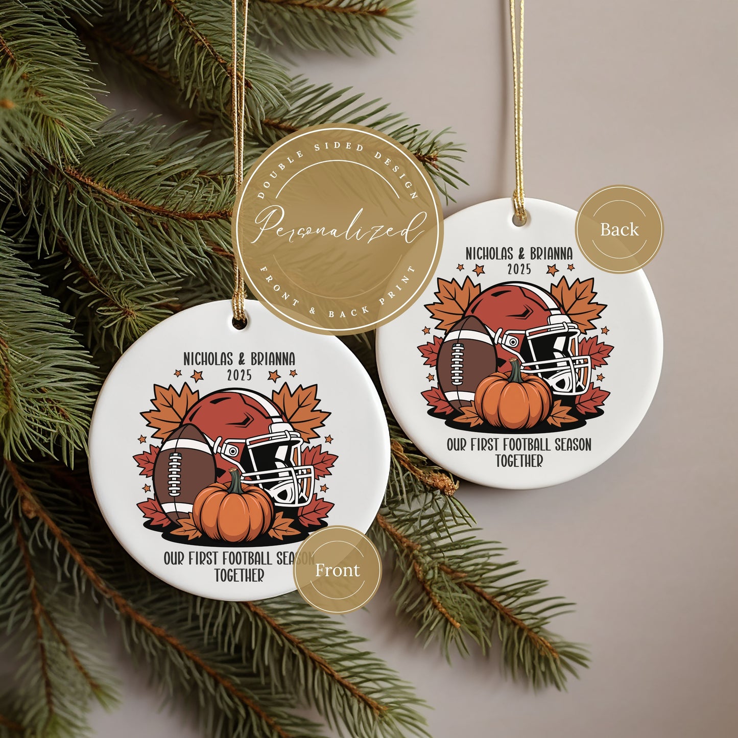 Custom Fall Football Couple Ornament